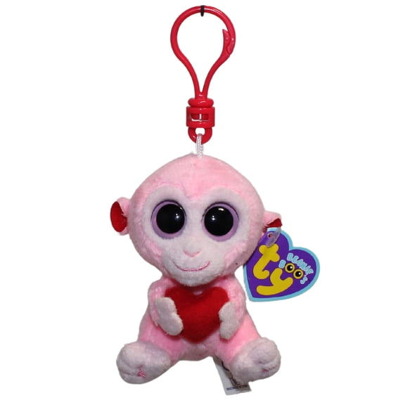 Ty Beanie Boos (Plastic Key Clip) - Julep the Pink Valentine's Monkey  – Solid Eyes  - Stuffed Animal