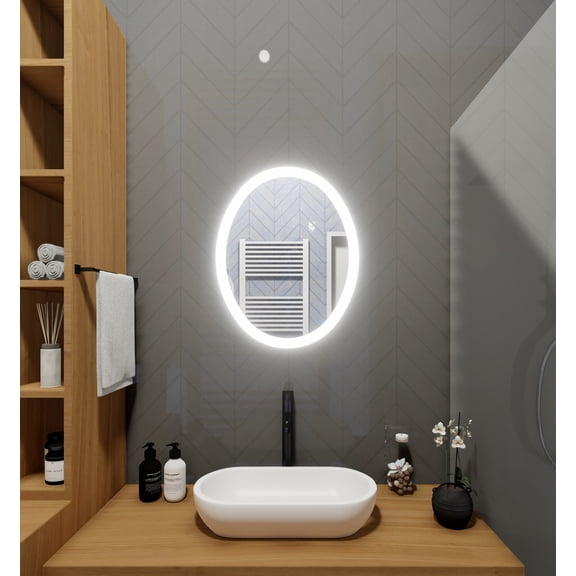 Side-Lighted LED Bathroom Vanity Mirror: 20" Wide x 28" Tall - Oval - Wall-Mounted