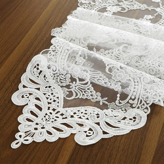 Lace Table Runner Dresser Scarf, Macrame Floral Embroidered Vintage Exquisite Floral Table Runners for Dining Wedding Holiday Party (White, 10x72 inch)