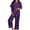 Dark Purple, variant on Gkeoshab Pajama Set Women Matte Satin Halloween Pajama Set Cute Ghost Print Button Short Sleeve Top & Wide Leg Long Pants Plus Size Friendly Festive Loungewear Comfortable 2 Piece Sleepwear