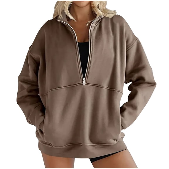 Admvng Women's Sweatshirt Solid Color Lapel Half Zipper Pullover Casual Long Sleeved Sweatshirt Pocket Sports Shirt,Size S-2XL