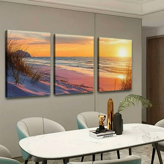 Shadudu Wall Decorations For Living Room Large Canvas Wall Art For Bedroom Modern Wall Decor Pictures Wall Artwork Blue Sun Beach Grass Ocean Landscape Paintings Prints Home Decor 16x24x3pcs