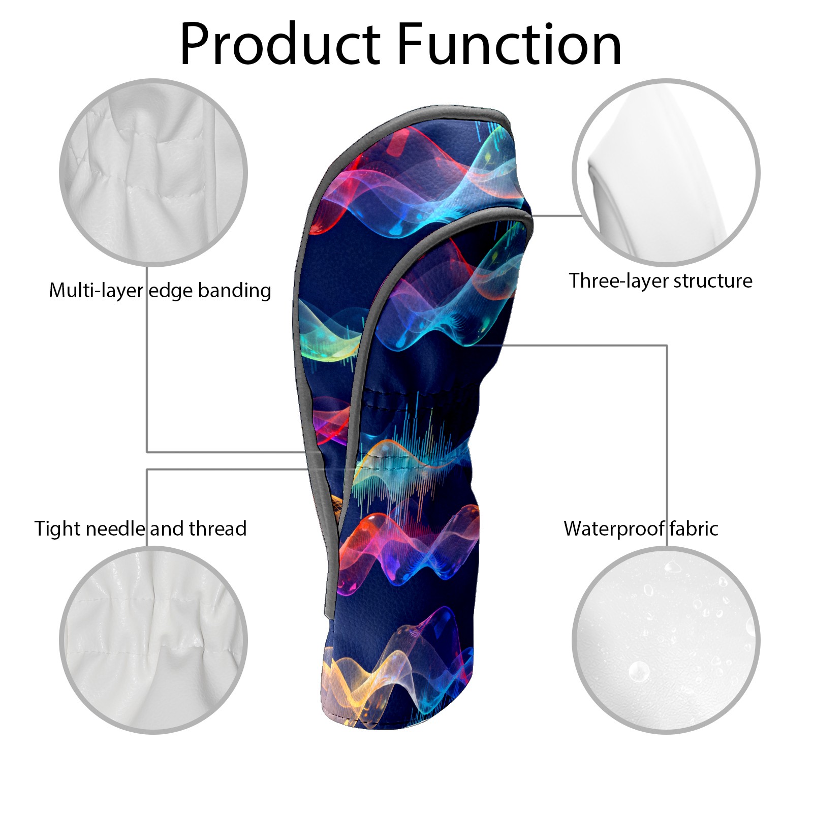 Golf Club Covers, Blue Wave Premium PU Leather Driver Hybrid Putter Head Covers with Velvet Lining, Waterproof Golf Gifts for Men Women