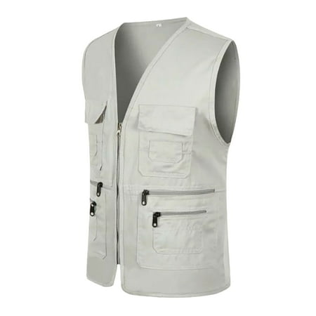 WUWUQF Men s Fishing Vest Utility Travel Vest with Pockets Outdoor Work Photo Cargo Fly Summer Vest