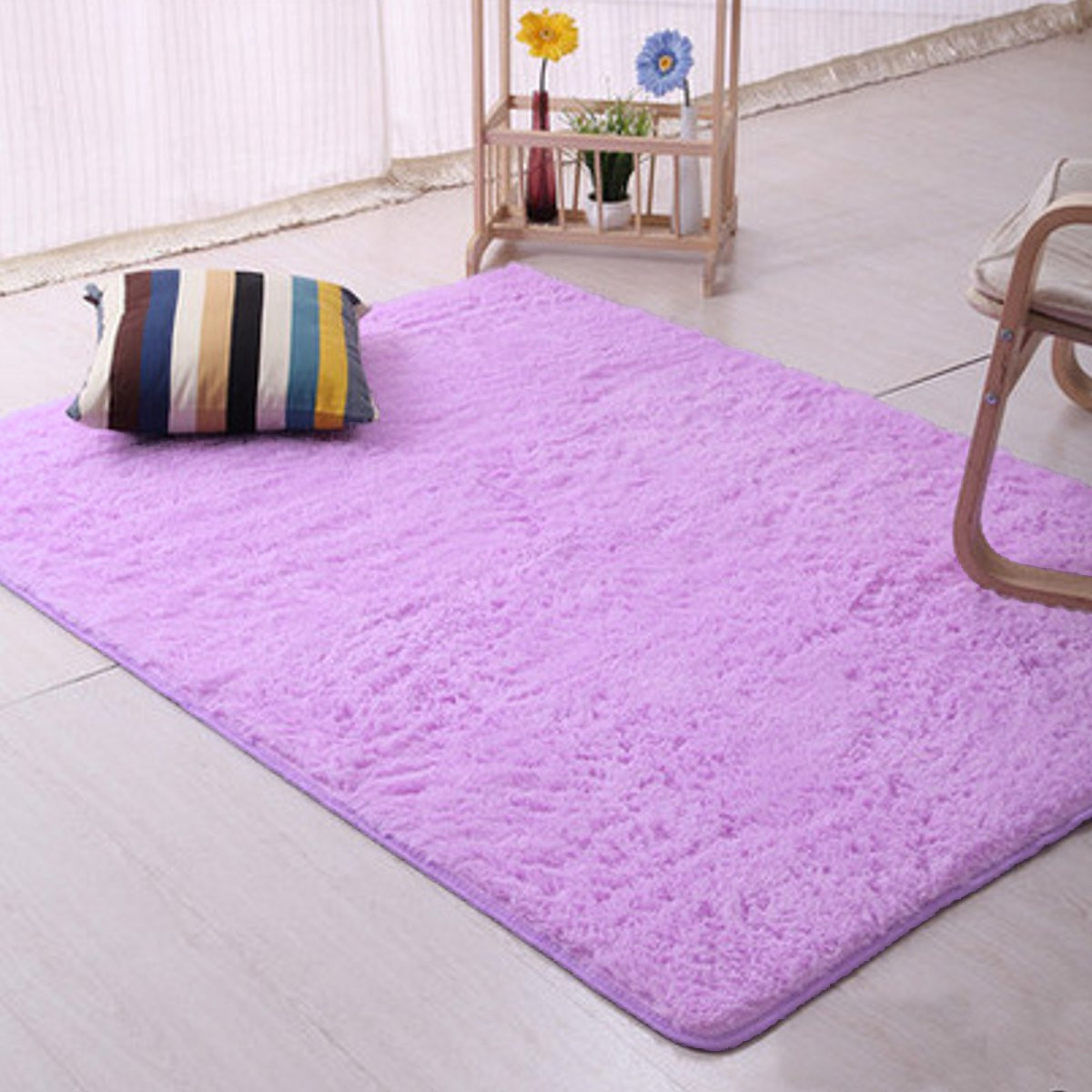 Fashion Purple Shaggy 160*80cm Mat Fluffy Rugs AntiSkid Area Rug