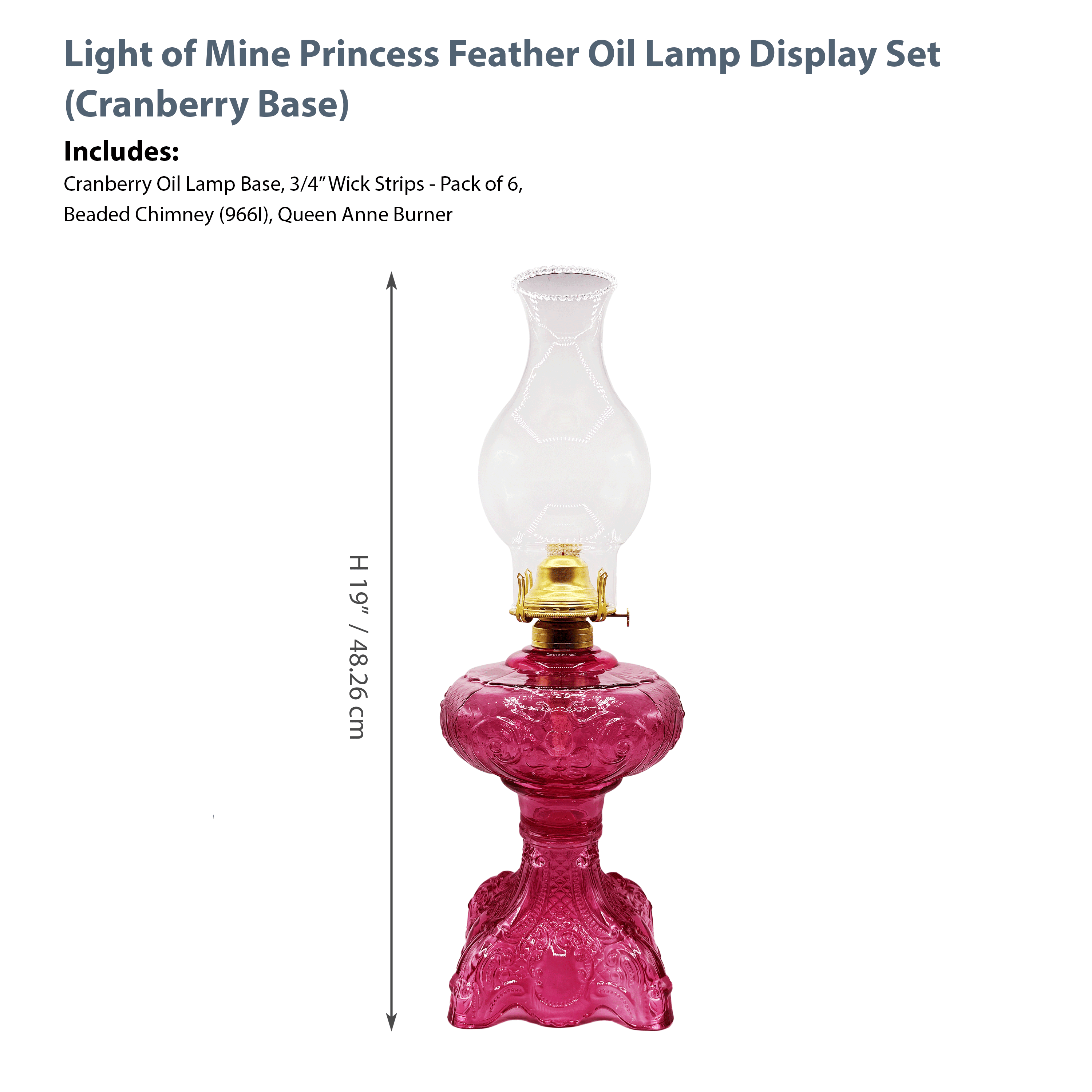 Light Of Mine Princess Feather Oil Lamp Ornate Decorative Antique Pedestal Style Glass Oil Hurricane Lamp Clear with 3/4" Wick roll Cranberry