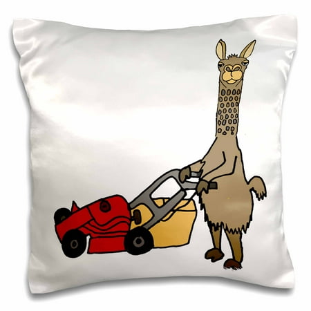 3dRose Funny Cute Llama Pushing Red Lawn Mower and Mowing Grass - Pillow Case, 16 by