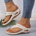 thumbnail image 4 of Flip Flops for Women Orthopedic Thong Sandals Trendy Metal Decor Hollow out Wedges Slides Casual Arch Support Summer Slippers White Size 9.5, 4 of 6