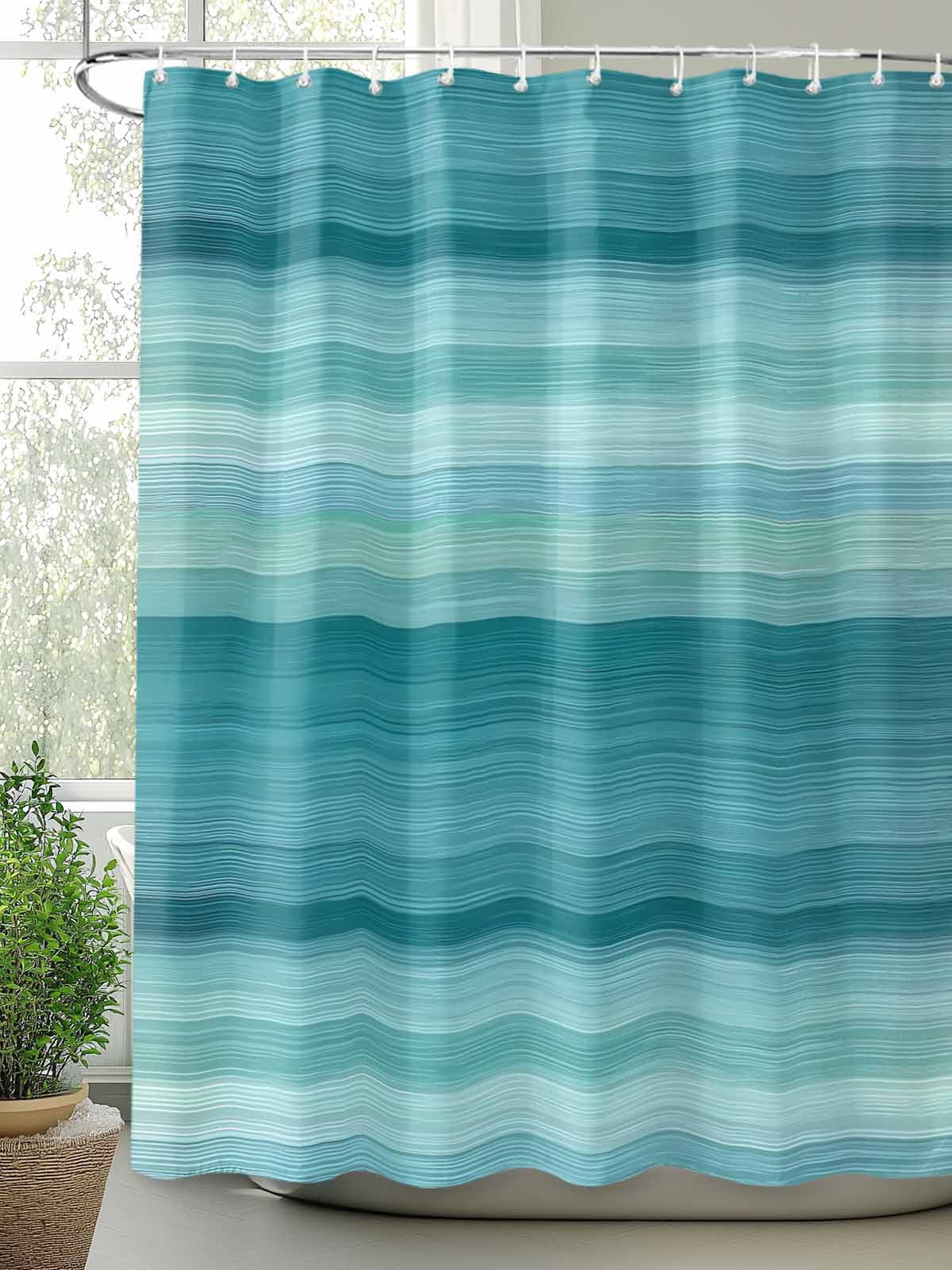 Boanket Polyester Fabric Teal Turquoise Aqua Ombre Shower Curtain, Contemporary Abstract Lines Waterproof Bathtub Curtain Bathroom Decor Set with Hooks 72 x 72 Inches,