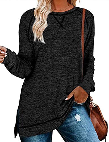 ADEWEL Women Fashion Lightweight Zipper Long Sleeve Plain Casual Ladies Sweatshirts Pullovers Shirts Tops