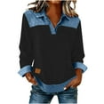 thumbnail image 4 of SELONE Collared Sweatshirts for Older Women Denim Patchwork Tops Long Sleeved Casual Shirt Color Block Pullover Black L, 4 of 8