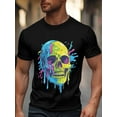 thumbnail image 2 of Men's T-Shirt Color Skull Illustration Funny Modern Art Short Sleeve Casual Tee Classic Crew Neck T-Shirt for Men, 2XL, 2 of 6