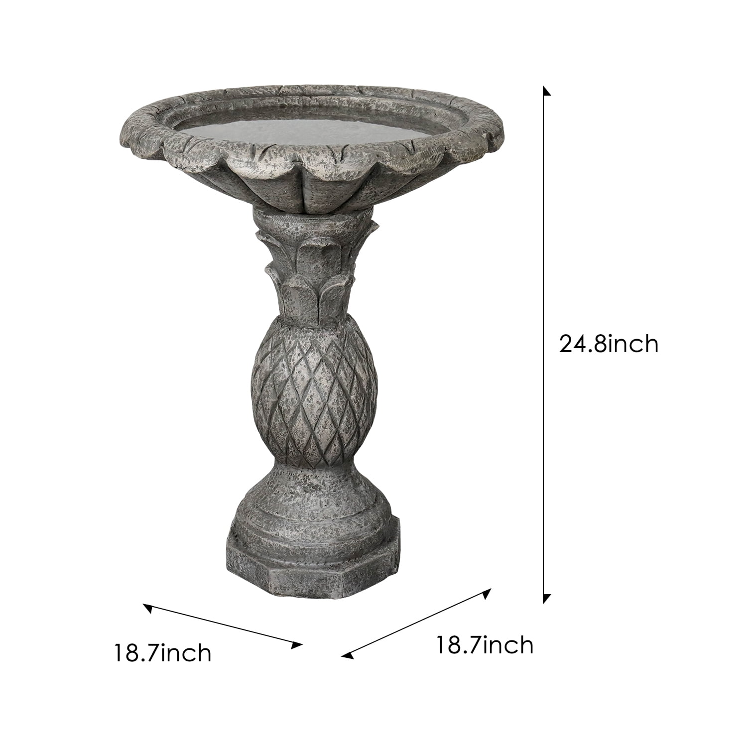 24.8" H Round Concrete Outdoor Bird Bath w/Pineapple Pedestal and Flower Bowl