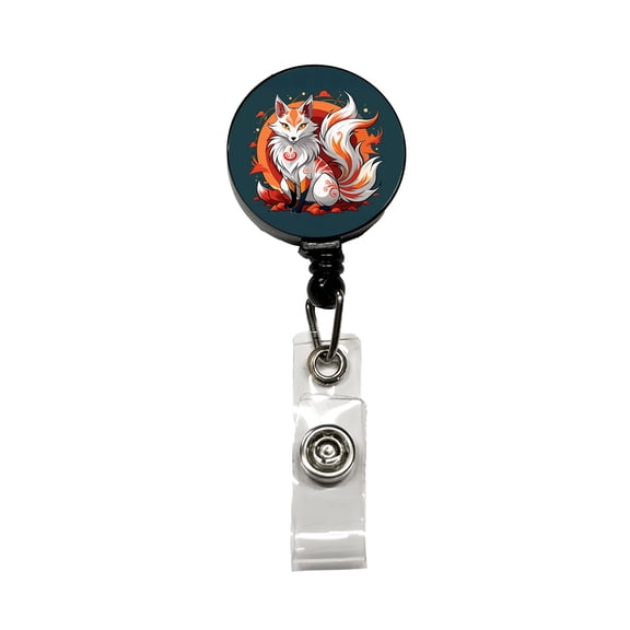Kitsune Fox Japanese Folklore Retractable Reel ID Badge Key Card Name Tag Holder with Clip