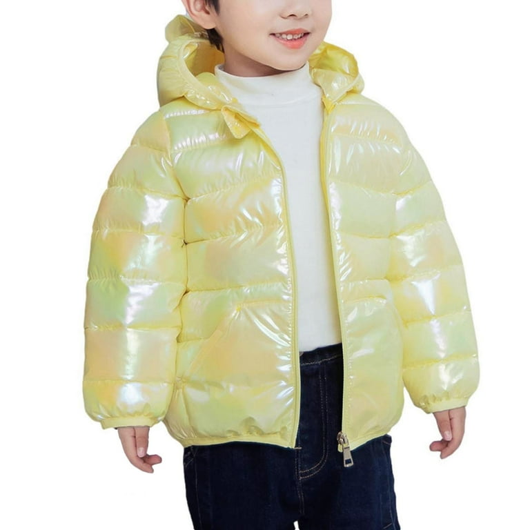Unisex Kids Winter Metallic Puffer Coats Full Zip Warm Long Sleeve