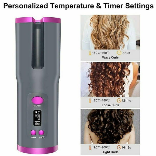 Automatic hair curler,Cordless curling iron,Hair Curler with LCD Display  Adjustable Temperature, Rechargeable Auto Curler for Curls or Waves, Grey -  Walmart.com