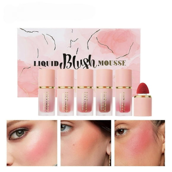 Liquid Blush Mousse, Mousse Liquid Blush, 5 Colors Liquid Blush Set, Matte Lightweight and Breathable Liquid Blush, Waterproof Blush