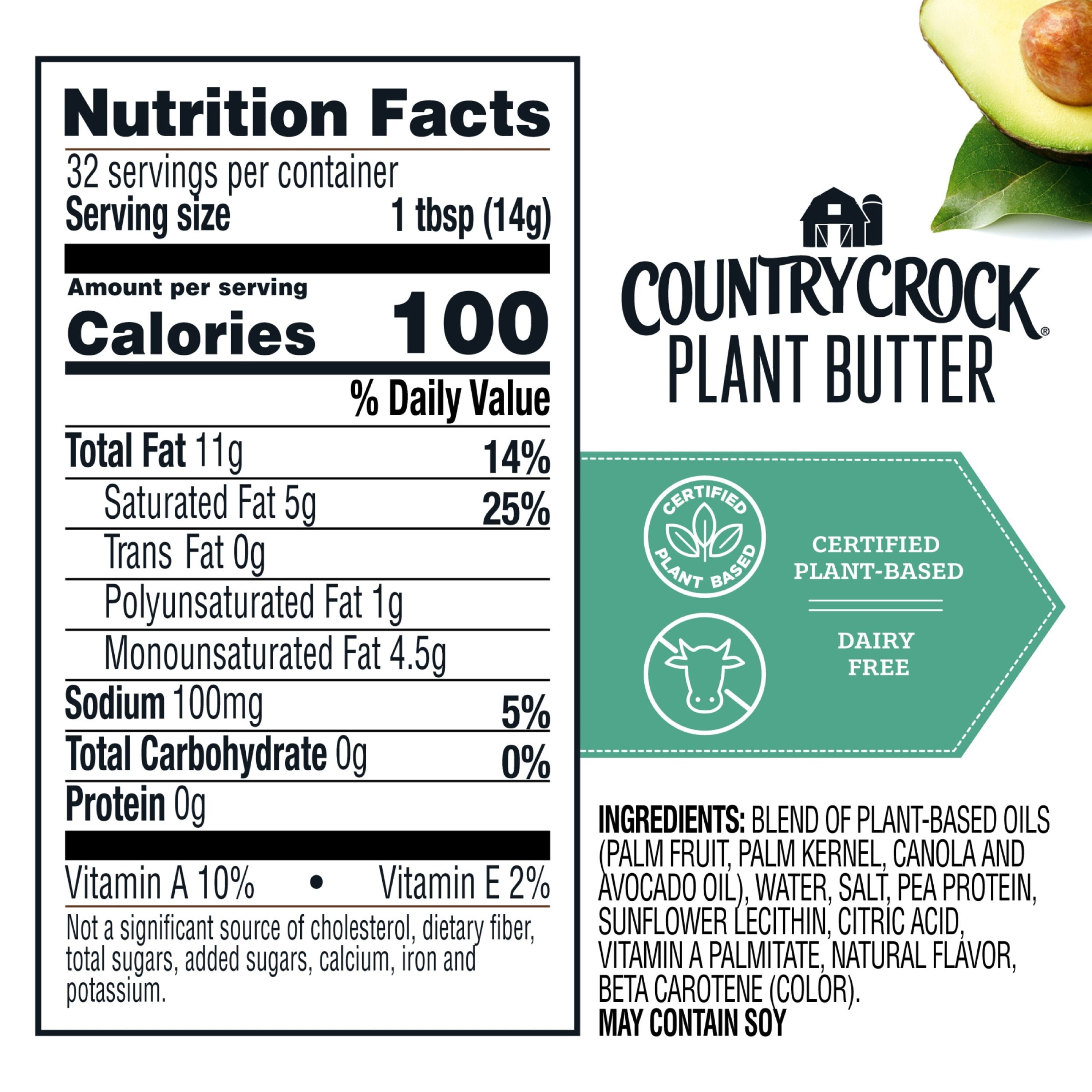 Country Crock Dairy Free Vegan Plant Butter with Avocado Oil, 16 oz, 4 Sticks (Refrigerated)