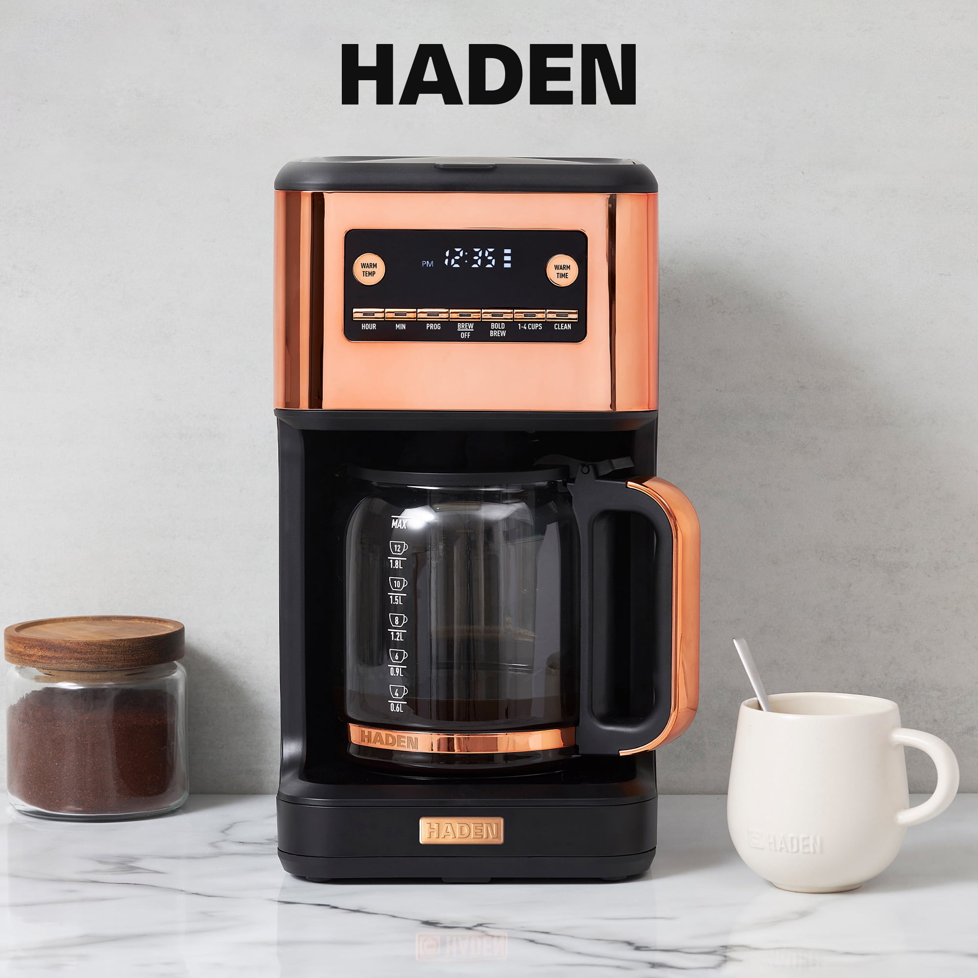 Haden Generous Brew 14 Cup Programmable Digital Coffee Maker, Black/Copper