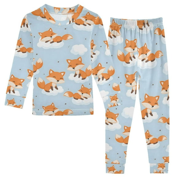 joogoo Fox on Cloud 2 Piece Long Sleeve Tee and Pants Cotton Pajama Set 5Y