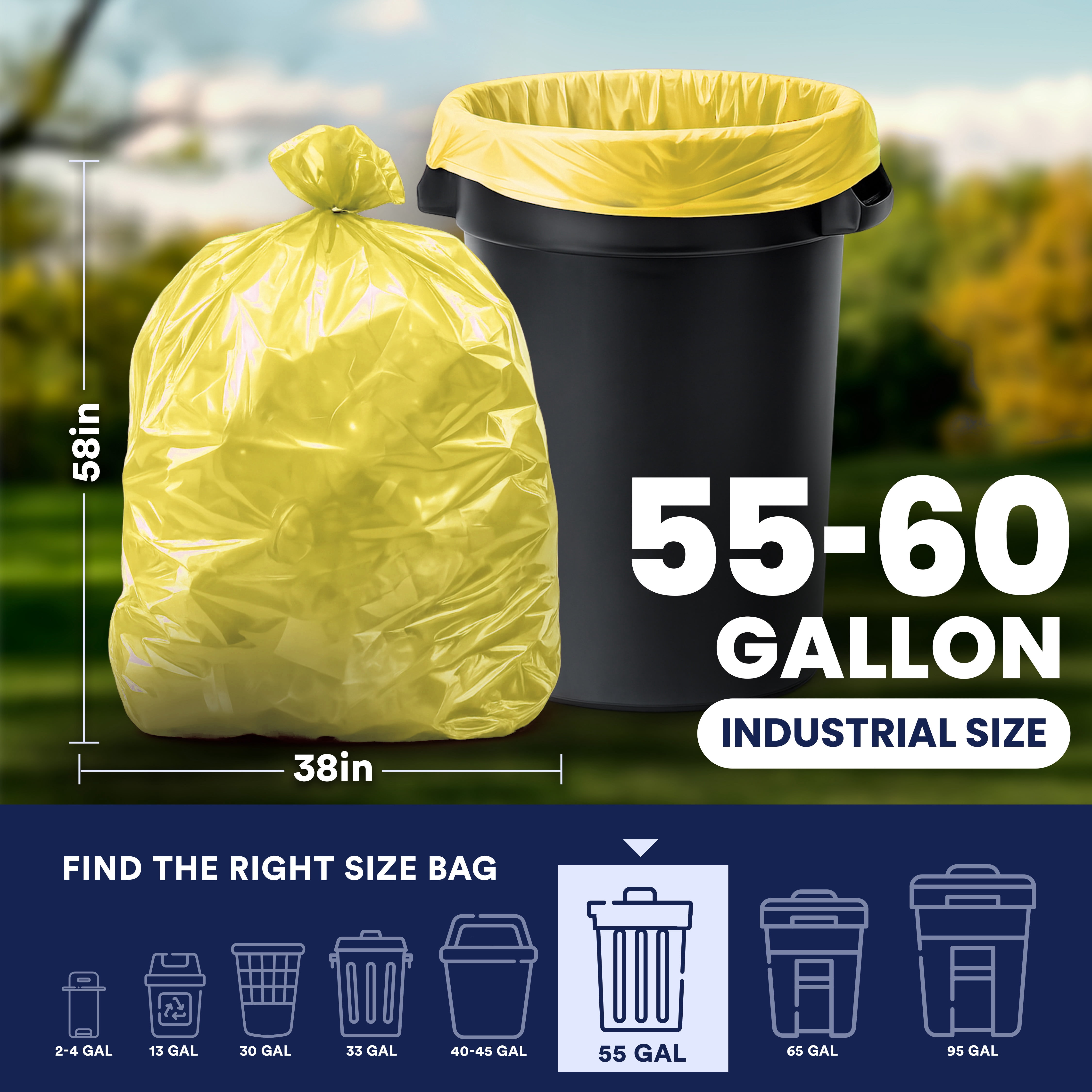 Plasticplace 55-60 Gallon Trash Bags │ 1.2 Mil │ Yellow Heavy Duty Garbage Can Liners │ 38” x 58” (50 Count)