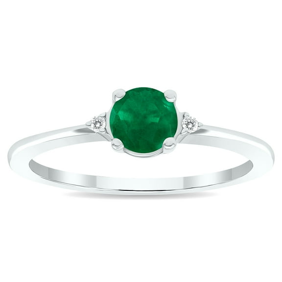 SZUL Women's Emerald and Diamond Classic Band in 10K White Gold