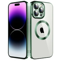 Dteck Clear Magnetic Case for iPhone 14 Pro Max,Shockproof Soft TPU Electro-plating Bumper Case Compatible with MagSafe Cover with Built-in Camera Lens Protector,Darkgreen