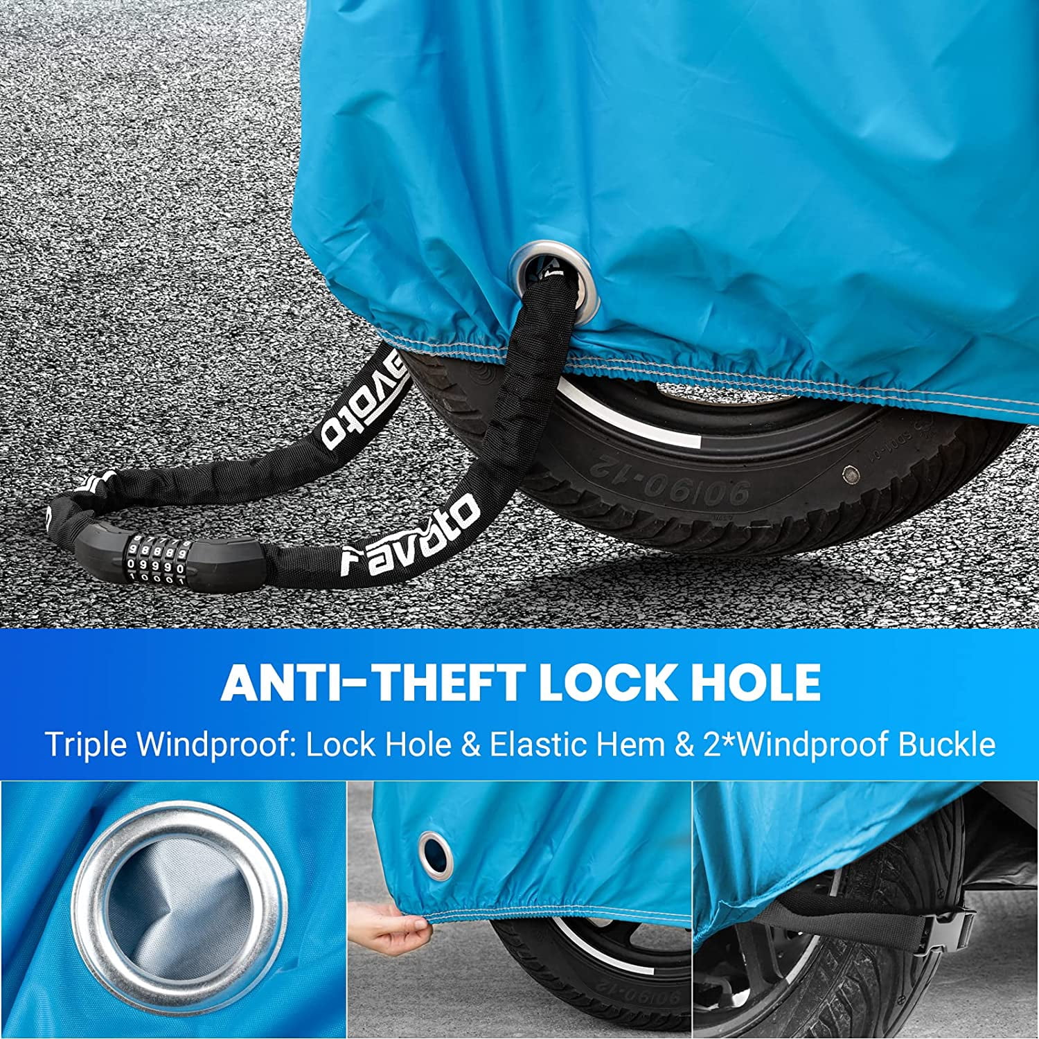 Favoto Motorcycle Cover Waterproof Outdoor 96.5 inches Length All Season Universal Fit Rain Sun Dust Protection Night Reflective with Lock-Holes & Storage Bag Motorbike Powersports Vehicle Cover