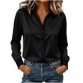 thumbnail image 2 of SEROYE Women's Button Down Shirt Color Block Long Sleeve Classic Fit Collared Blouse Dressy Casual Office Work Tops (L, Black), 2 of 6