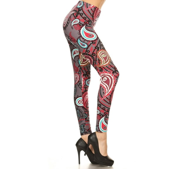 Buttery Soft Jazzy Burgundy Paisley Leggings (One Size Regular,Red)