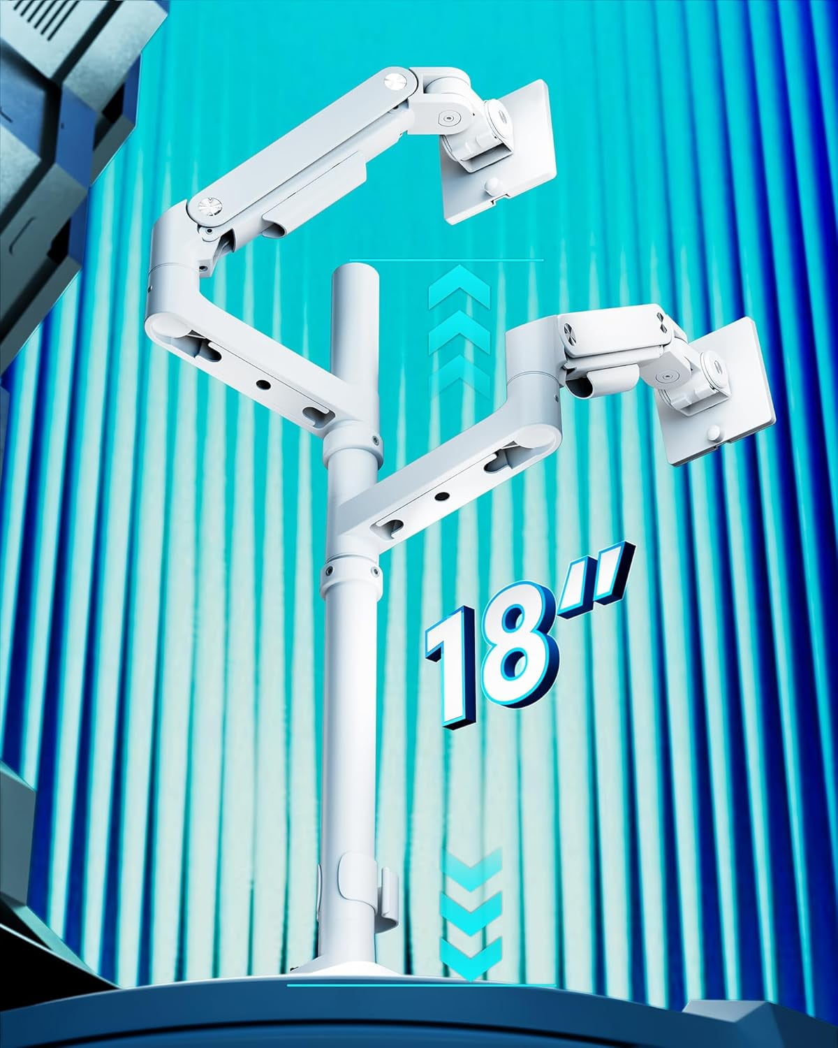 ARES WING Dual Monitor Arm with USB for 17"-49" Ultrawide Screens, Heavy Duty Vertical Gas Spring Dual Monitor Mount for Desk, Adjustable Stacking Double Monitor Stand, VESA 75x75 100x100, White