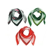 Black Green Red Square Floral Silk Scarf 3 Pack