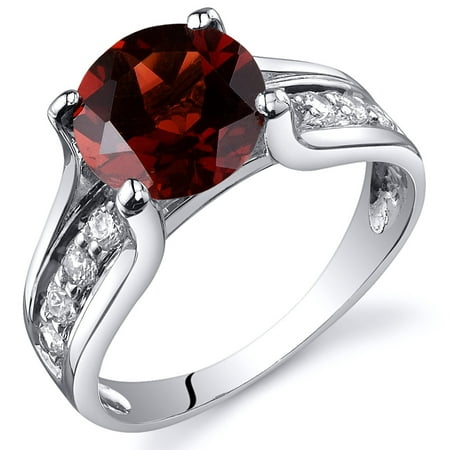 Peora 2.50 Ct Garnet Engagement Ring in Rhodium-Plated Sterling Silver