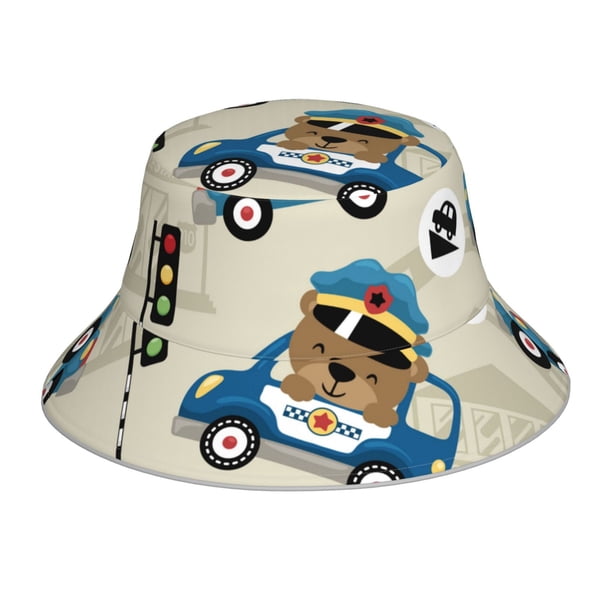 Balery Animals Driving Police Car Sombreros para el sol para hombre y mujer, sombrero de pescador con UPF 50+