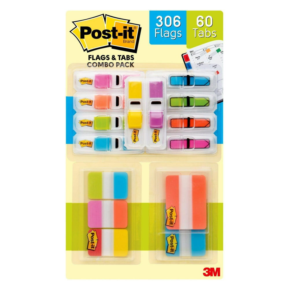 Post it Flags & Tabs Combo Club Pack, Assorted Colors and Sizes, 306 Flags, 60 Tabs Walmart