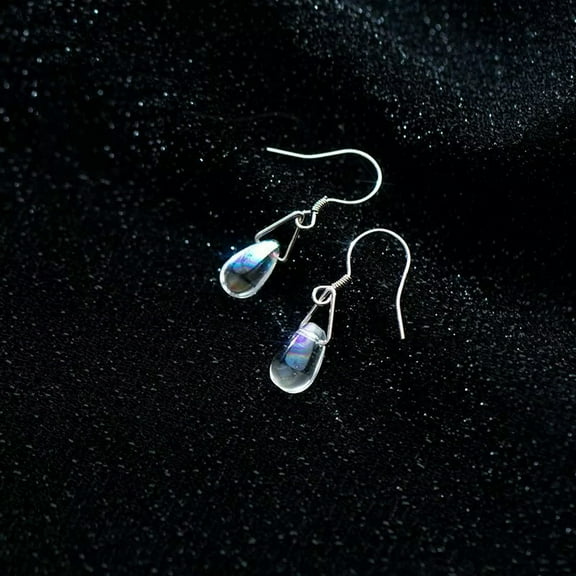 K-KED 925 Real Sterling Silver Cut wATERDROP Shaped Dangle Earrings Drop Hooks