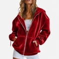 thumbnail image 2 of Domzest Womens Velour Zip Up Hoodies Oversized Full Zipper Long Sleeve Sweatshirts Fall Winter Casual Comfy Track Jackets with Pokets Red XXL, 2 of 6