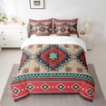 thumbnail image 2 of Feelyou Retro Aztec Adult Bedding Comforter Set 7pcs, Red Mandala Triangle Queen Bedding Sets, Bohemian Southwestern Theme Reversible Queen Sheet Sets, Breathable Home Decor, 2 of 8
