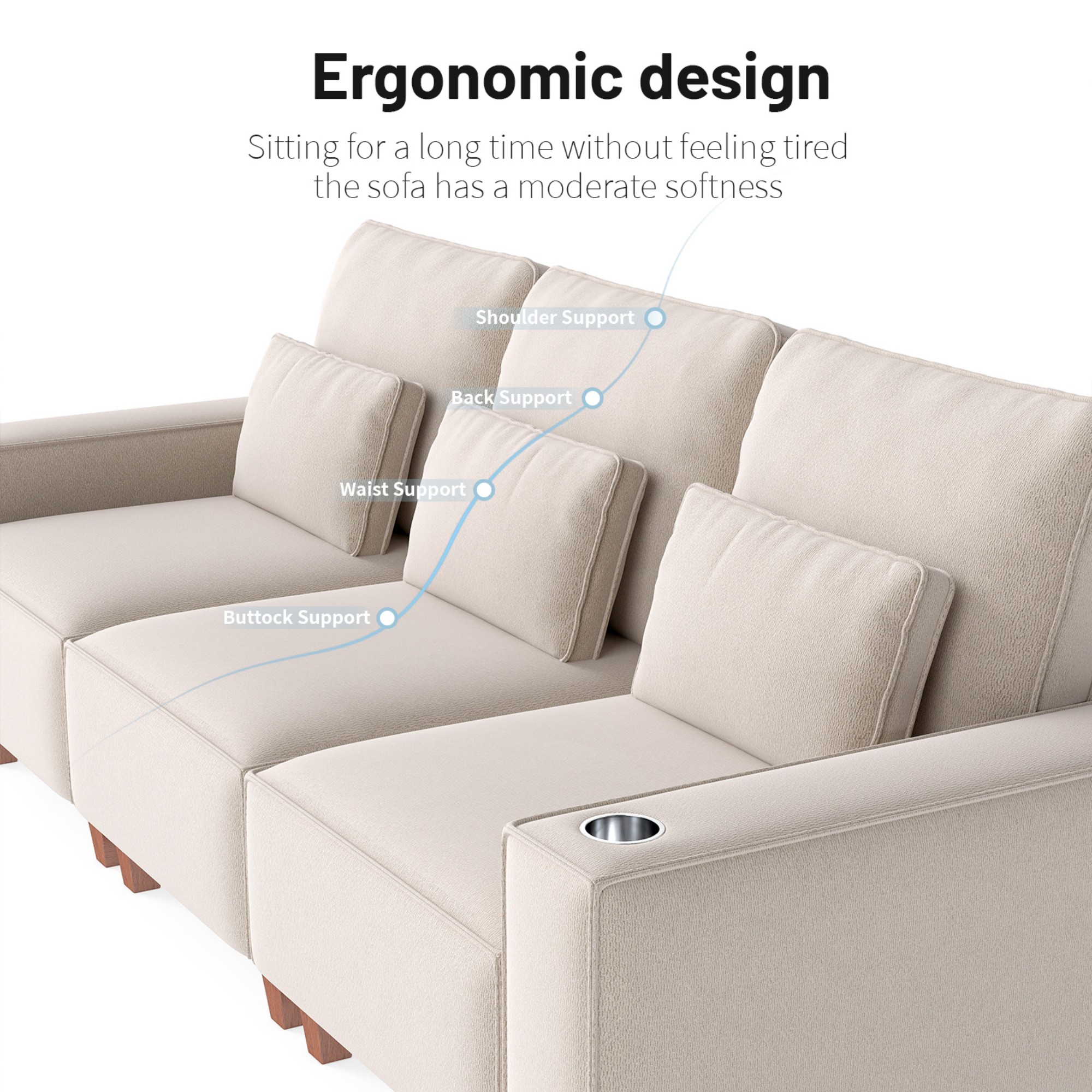 Gewnee Loveseaters Sofa with Wide Armrests,Cup Holders and Pillows,Comfortable WideSeat Sofa for Living Room or Apartment.Beige