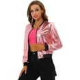 thumbnail image 1 of INSPIRE CHIC Blouson Bomber à Fermeture à Glissière Léger Métallique à Col Montant Holographique pour Femme Roses TP, 1 of 5