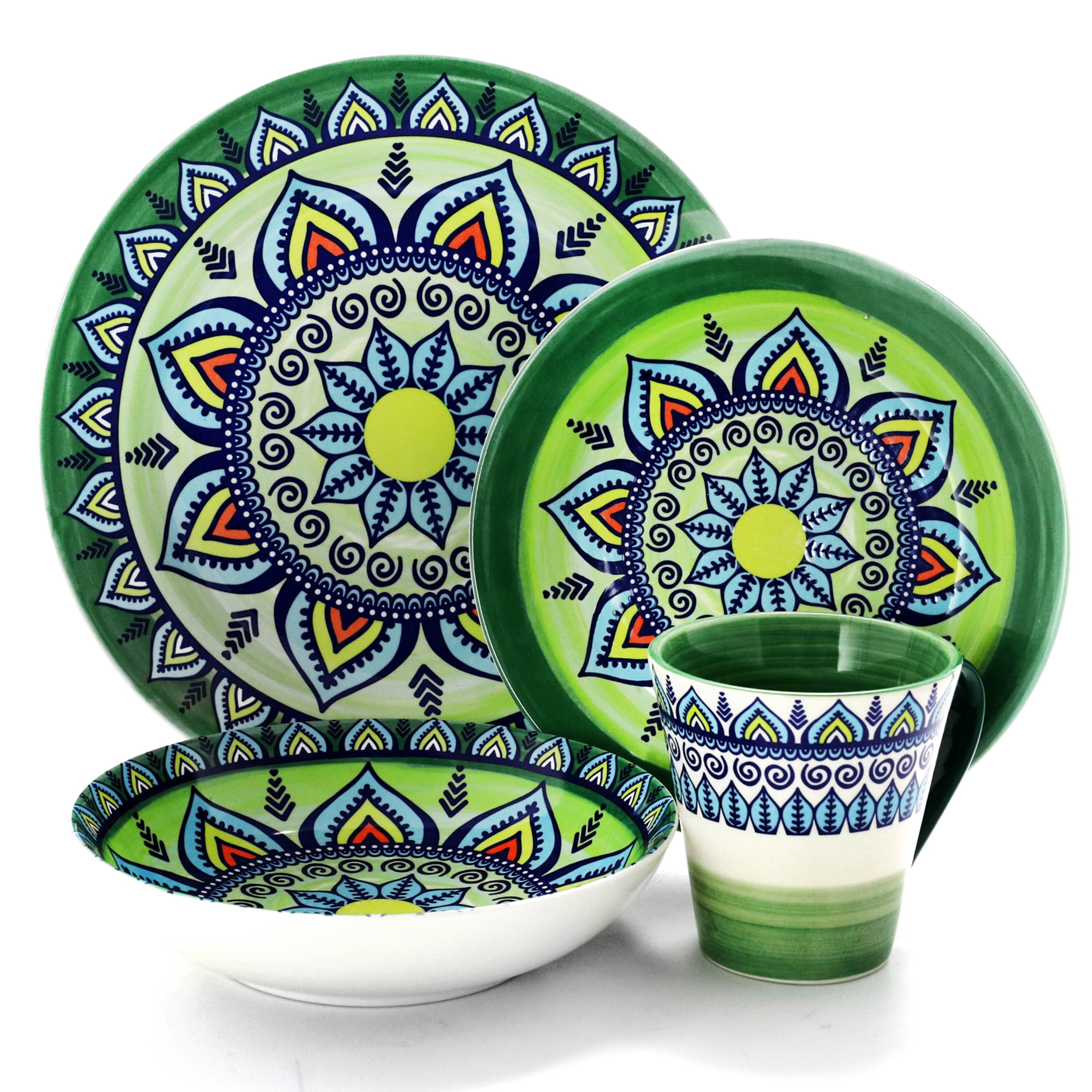 Elama Zen Green Mozaik 16 Piece Dinnerware Set