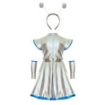 thumbnail image 4 of LiiYii 3Pcs Girls Alien Outfit Set Shiny Metallic Dress Headband Arm Sleeve Hair Hoop Outer Space Silver 10, 4 of 8