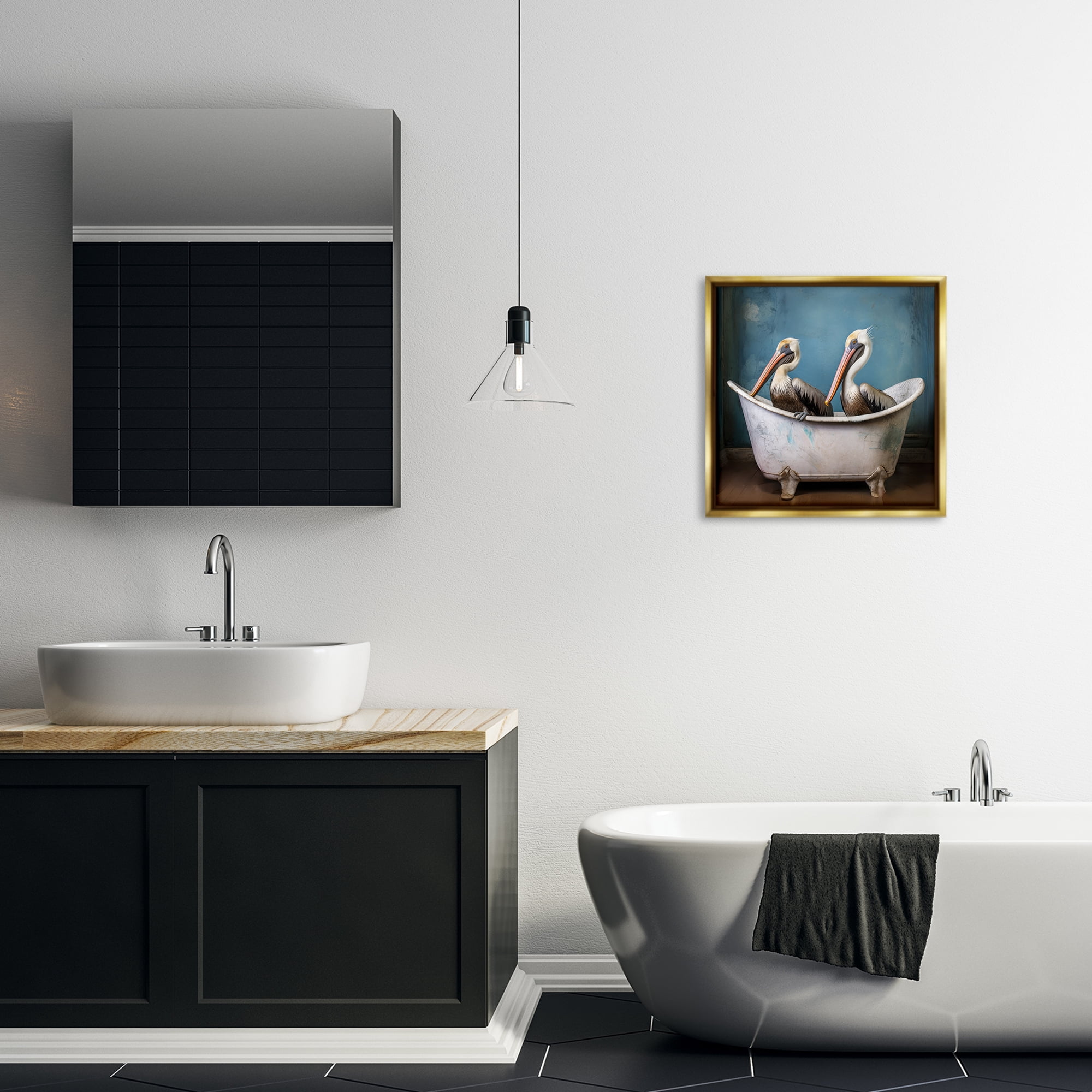 Stupell Industries Pelican Bath Time Typography Painting Gold Floater Framed Canvas Art Print Wall Art, 18 x 18