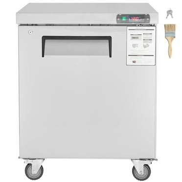 KFFKFF 28" Professional Cold Storage Sandwich & Salad Preparation Table, 7.4 Cu. Ft Metallic Food Prep Station with Single Door, No-Frost Fridge with Lock for Dining Establishments, Pubs