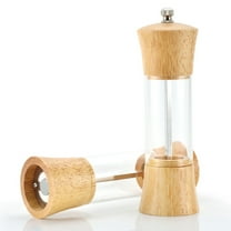 HEATSHAKING 1Pack Fine Pepper Grinder Refillable Pepper Mill Cylindrical Oak Acrylic for Home Use in the Kitchen