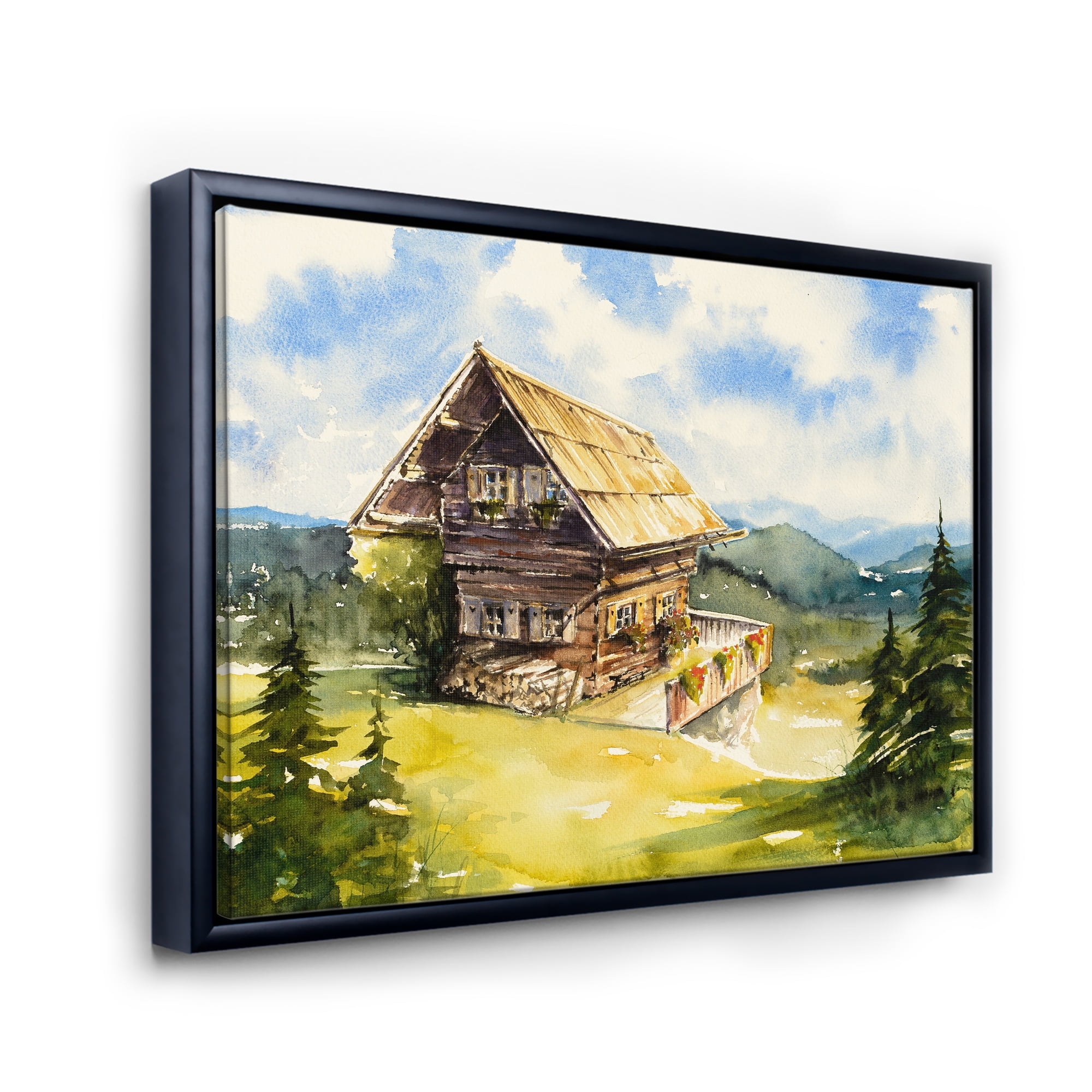 Designart 'Old Cottage At Summer With Peaceful Landscape' Traditional Framed Canvas Wall Art Print