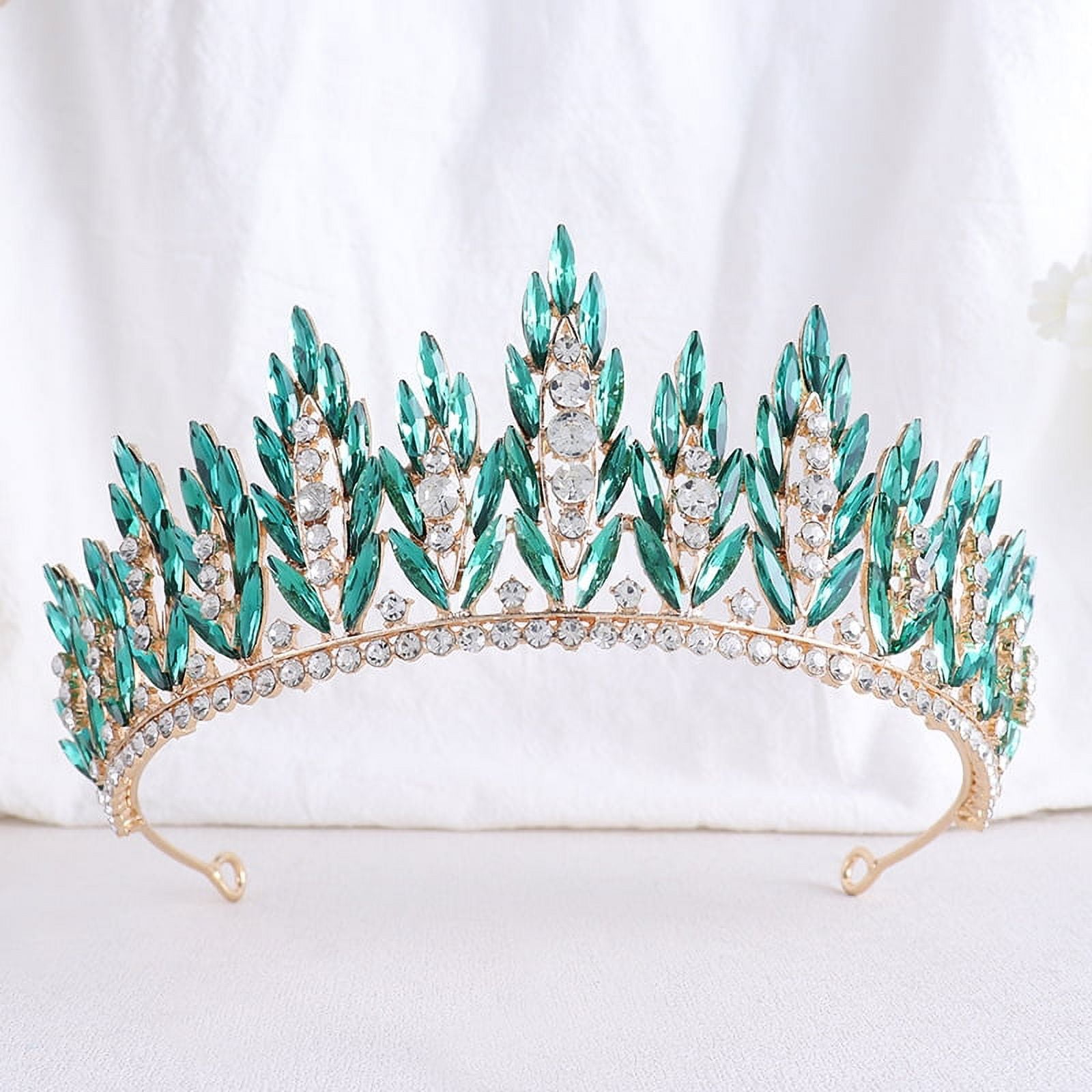Green Rhinestone Headband Wedding Tiaras for Brides and Women Wedding Tiaras, Green Crown, Bridal Crown, High Crystal  main image 4