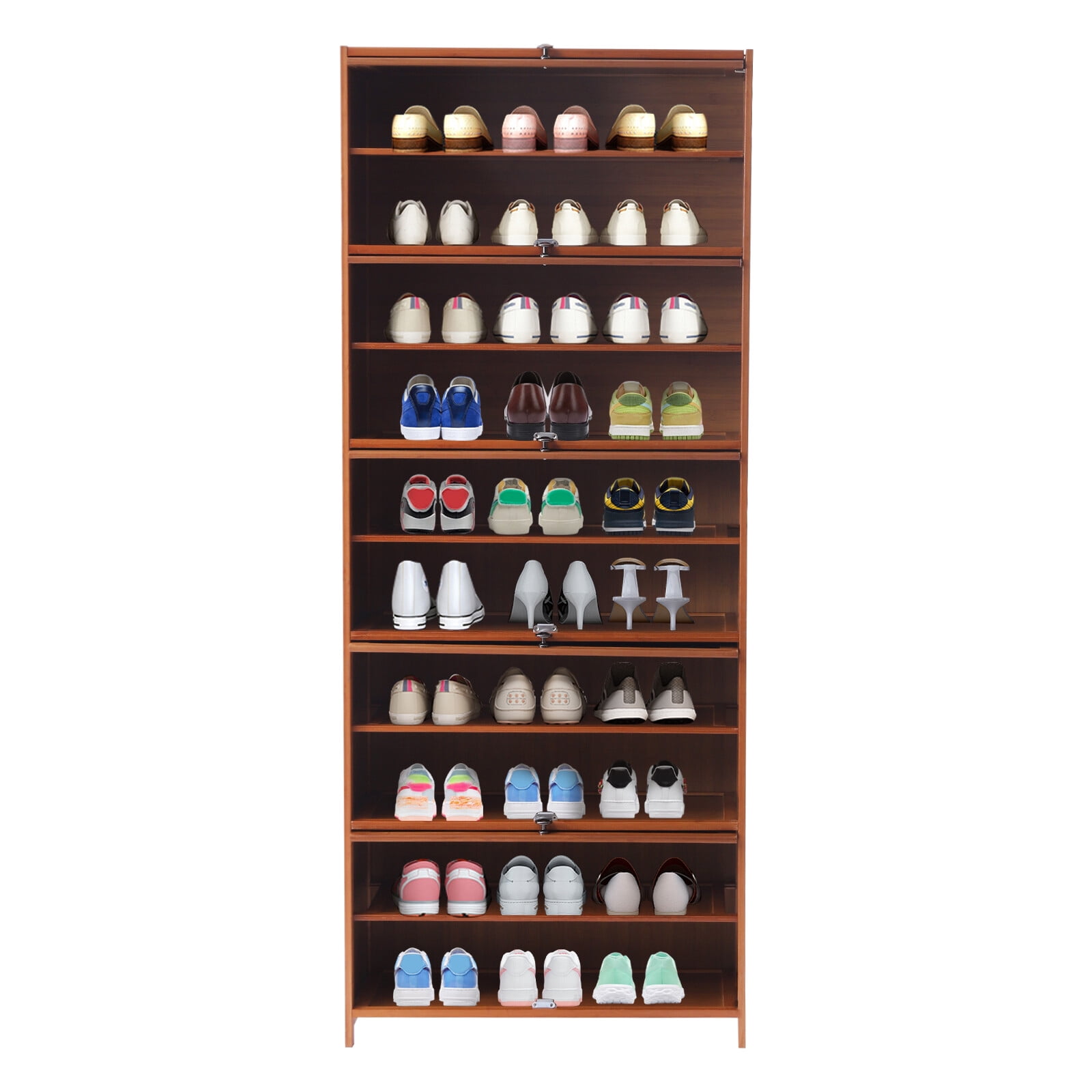 ToppiJoy 10-Tier Shoe Organizer Cabinet with Cover Wood, Shoe Cabinet Rack Tiered Storage with Sophisticated Handle and Extra Storage Platform for Home