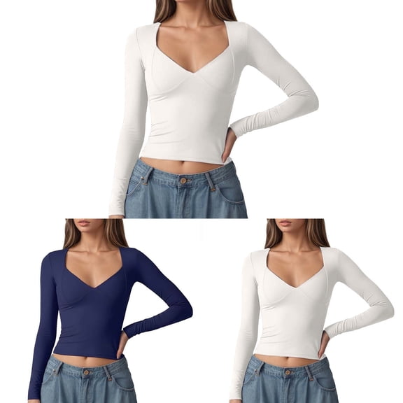 LINGLANG Womens Long Sleeve V-Neck T-Shirt with Built-in Bra Double Seamless Support Crop Top Slim Fit Seam Cup Yoga Shirt Athletic Activewear
