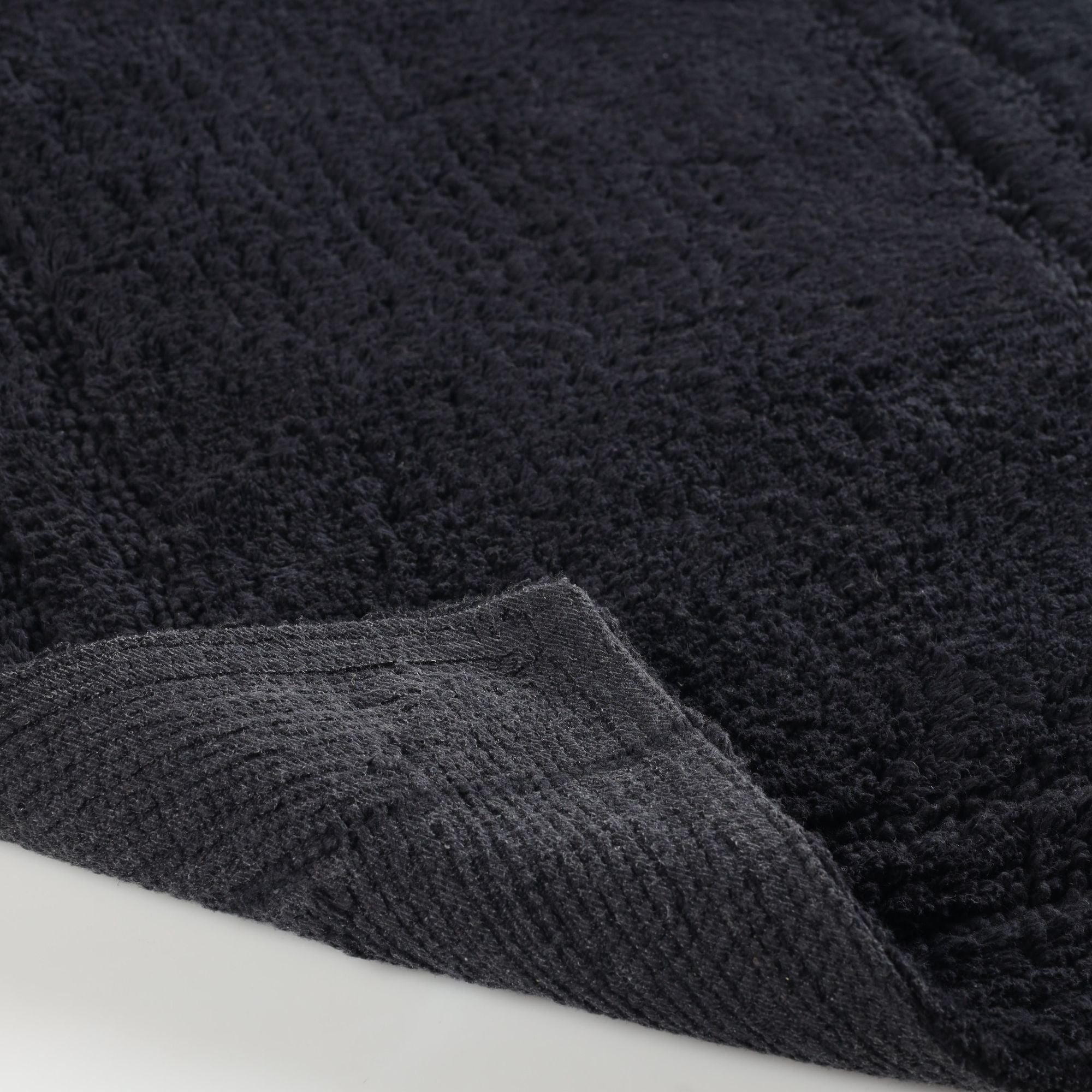 Superior Solid Bordered Cotton Washable Non-Slip Bath Rug, Runner Size, Black